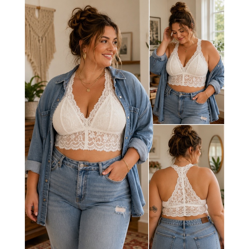 Avidlove 2XL White Lace Longline Bralette Racerback Crop Top NWT